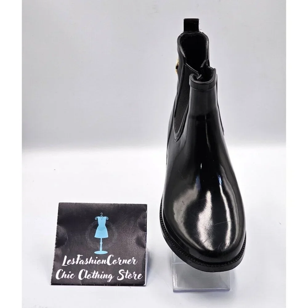 Michael Kors Women's Black Rubber Waterproof Chelsea Rain Boots Size 8 2378 - Picture 13 of 16